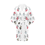 French bulldog cup paw pattern Women's Short Kimono Robe