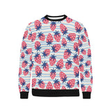 Strawberry pattern blue lines background Men's Crew Neck Sweatshirt