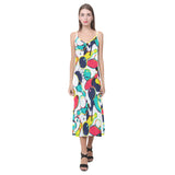 watercolor bowling ball pins V-Neck Open Fork Long Dress