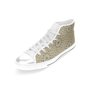 arabic star gold pattern Women's High Top Canvas Shoes White