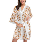 Cute Corgis Pattern pink background Women's Short Kimono Robe