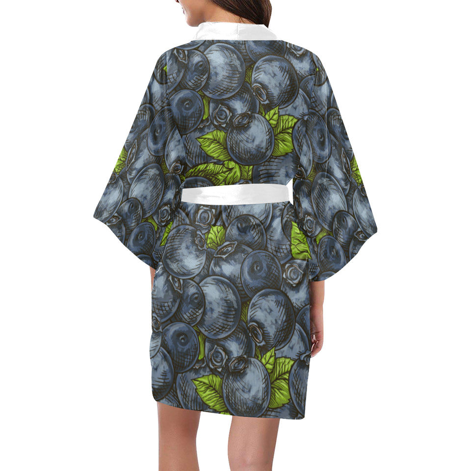 blueberry pattern Women's Short Kimono Robe