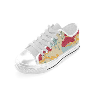 Red Bonsai gray sun japanese pattern Men's Low Top Shoes White
