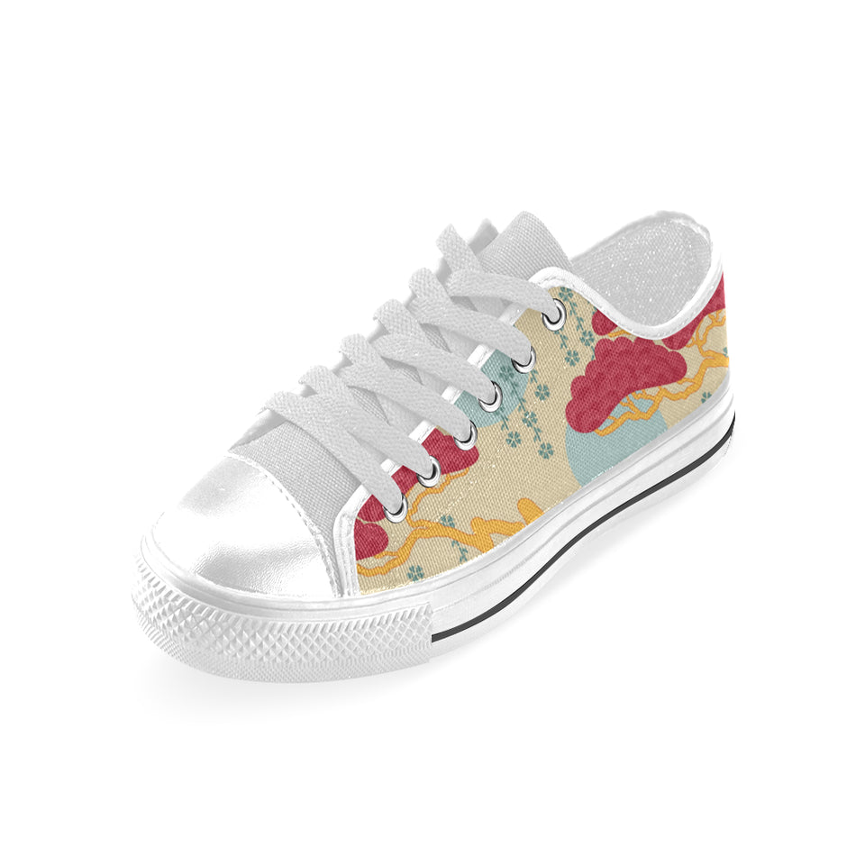Red Bonsai gray sun japanese pattern Men's Low Top Shoes White