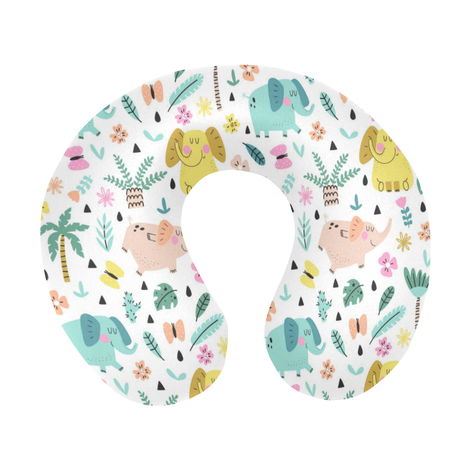 Cute elephants palm tree flower butterfly pattern U-Shaped Travel Neck Pillow