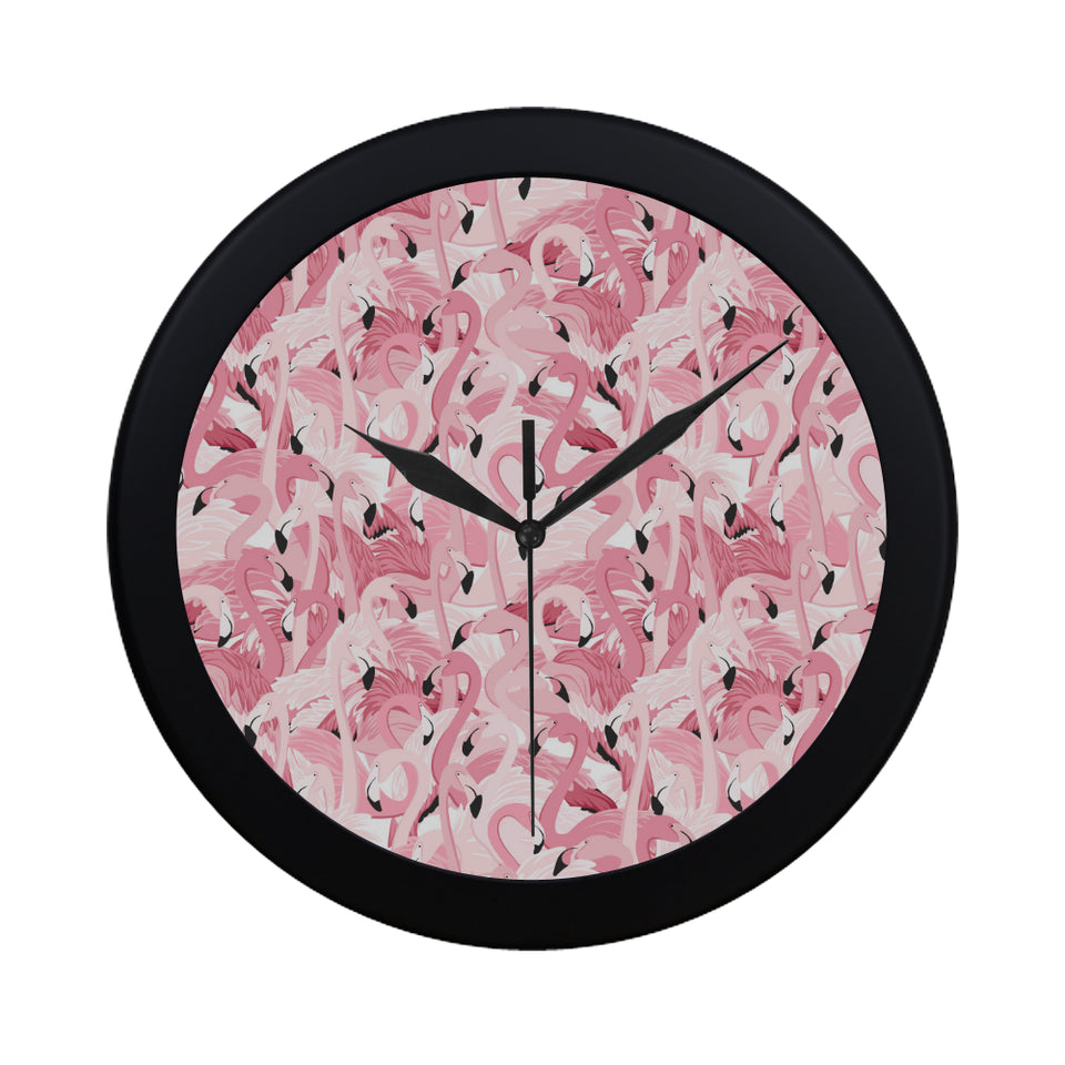 Pink flamingos pattern background Elegant Black Wall Clock