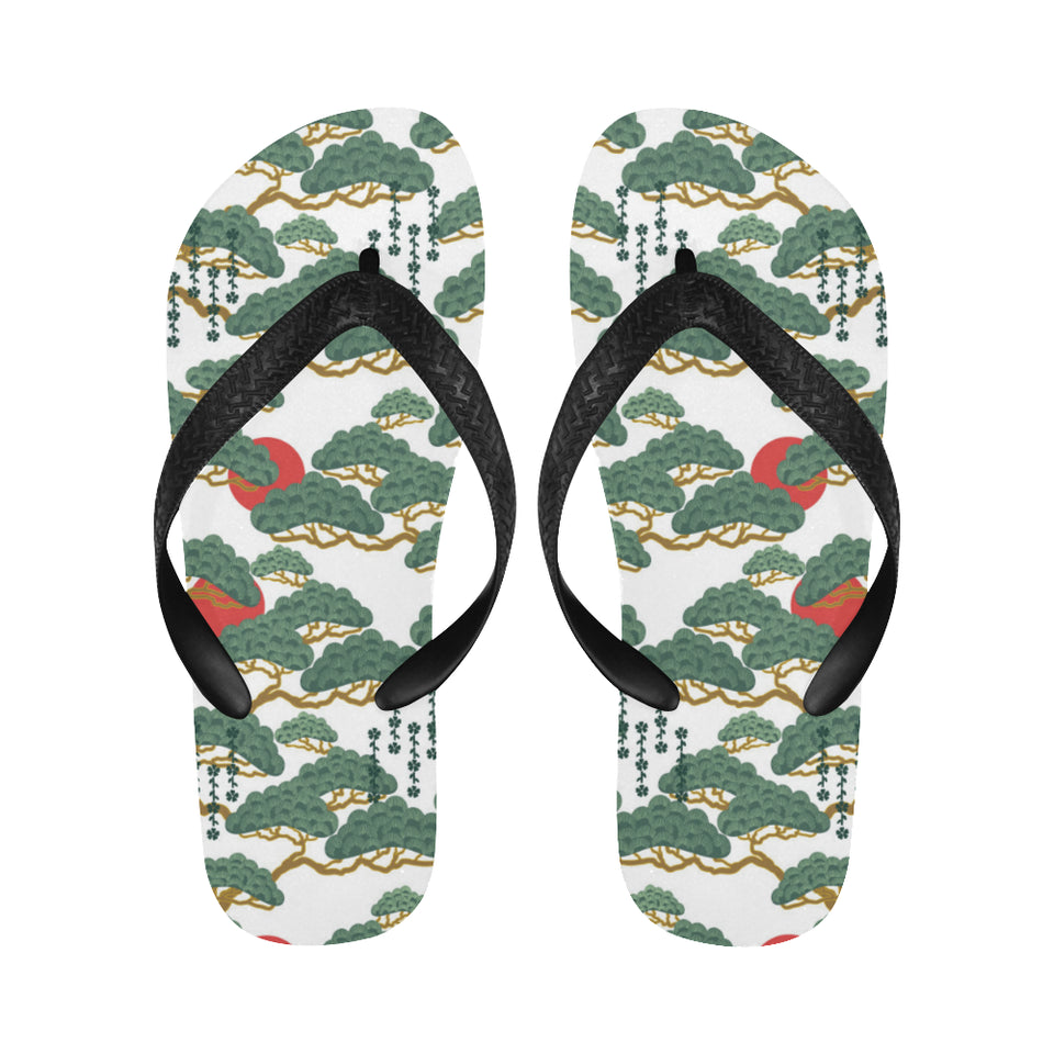 Bonsai red sun japanese pattern Unisex Flip Flops