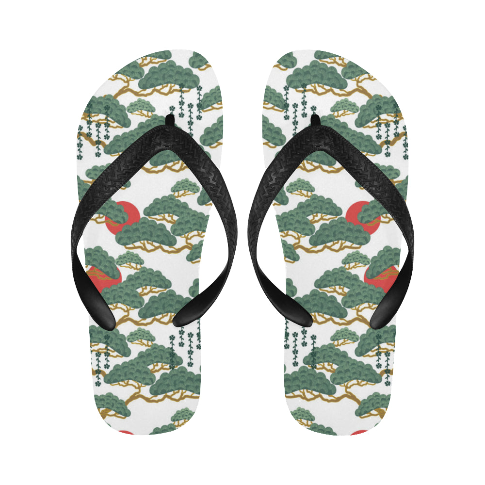 Bonsai red sun japanese pattern Unisex Flip Flops