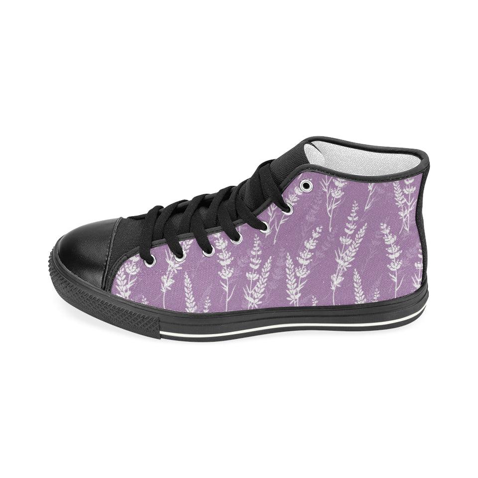 Lavender flowers purple pattern Women's High Top Canvas Shoes Black