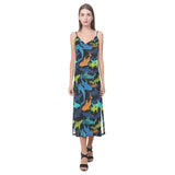Colorful shark V-Neck Open Fork Long Dress