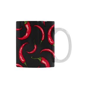 Chili peppers pattern black background Classical White Mug (Fulfilled In US)