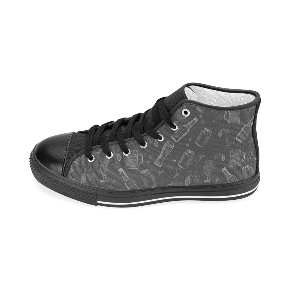 Beer hand drawn pattern Men's High Top Canvas Shoes Black