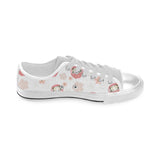 Daruma japanese wooden doll cherry blossom flower Men's Low Top Canvas Shoes White