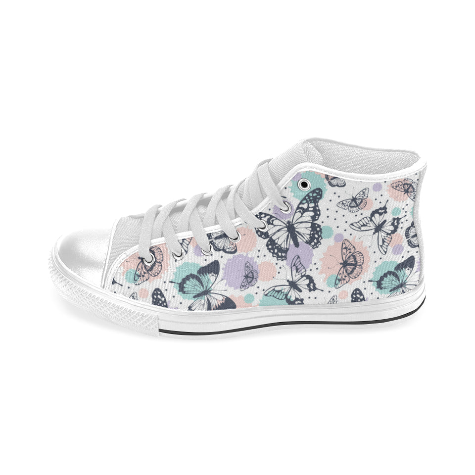 Butterfly pattern Men's High Top Canvas Shoes White