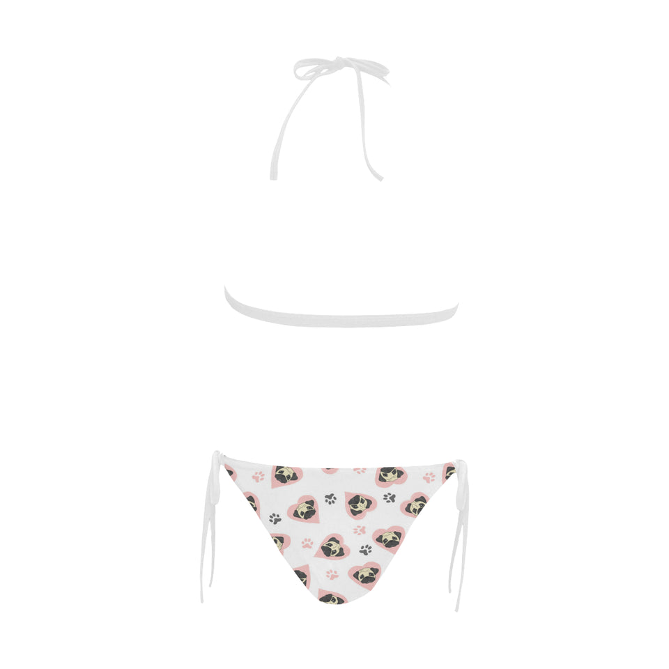 Cute pugs pink heart paw pattern Sexy Bikinis Two-Piece Swimsuits