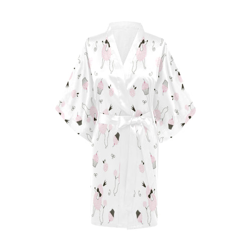 Poodle dog rose cake pattern Women's Short Kimono Robe