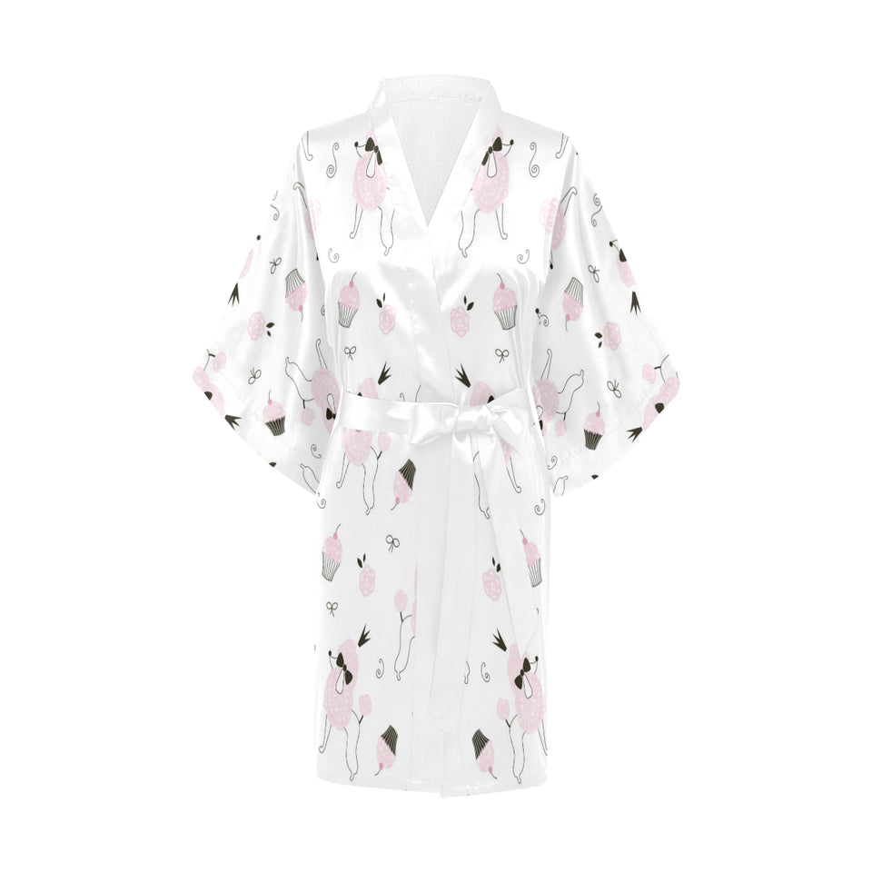 Poodle dog rose cake pattern Women's Short Kimono Robe