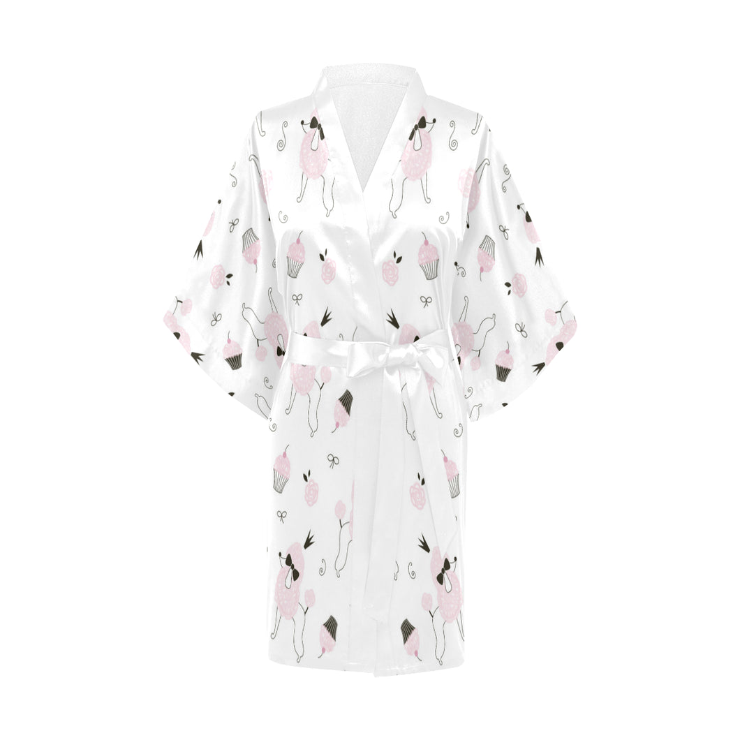 Poodle dog rose cake pattern Women's Short Kimono Robe