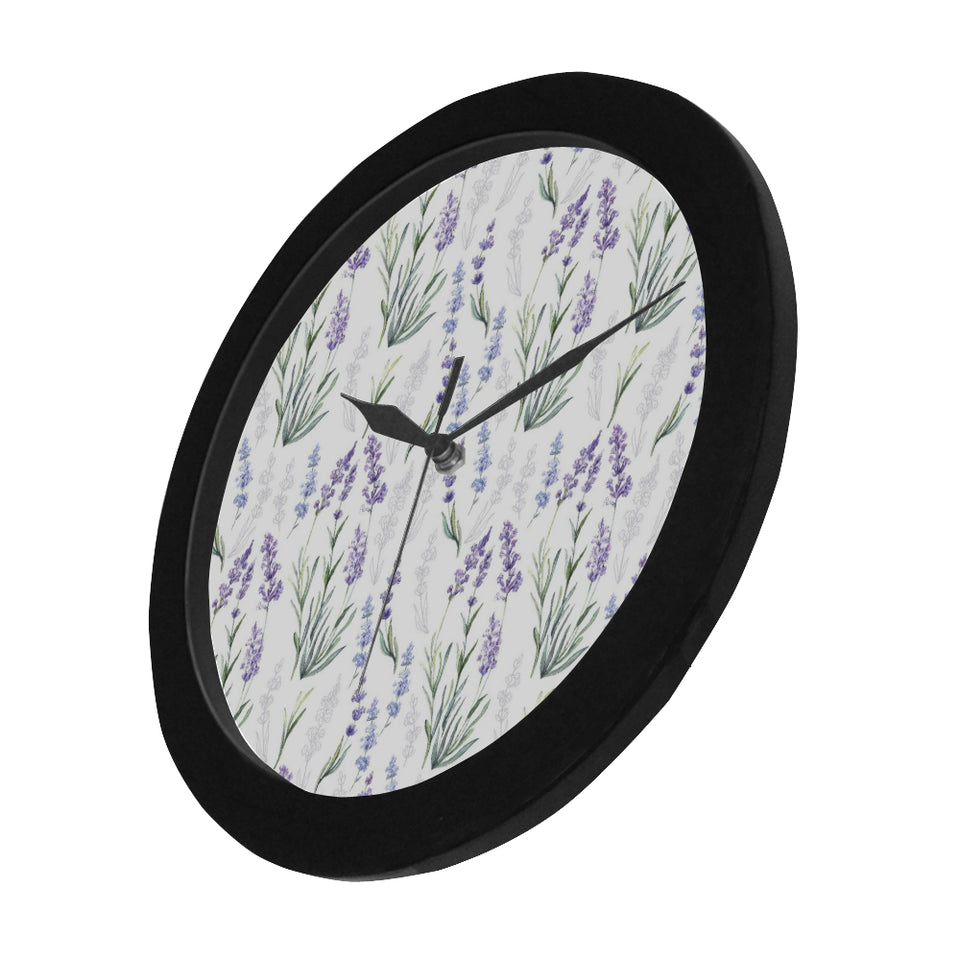 Hand painting Watercolor Lavender Elegant Black Wall Clock