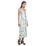 apples leaves pattern V-Neck Open Fork Long Dress
