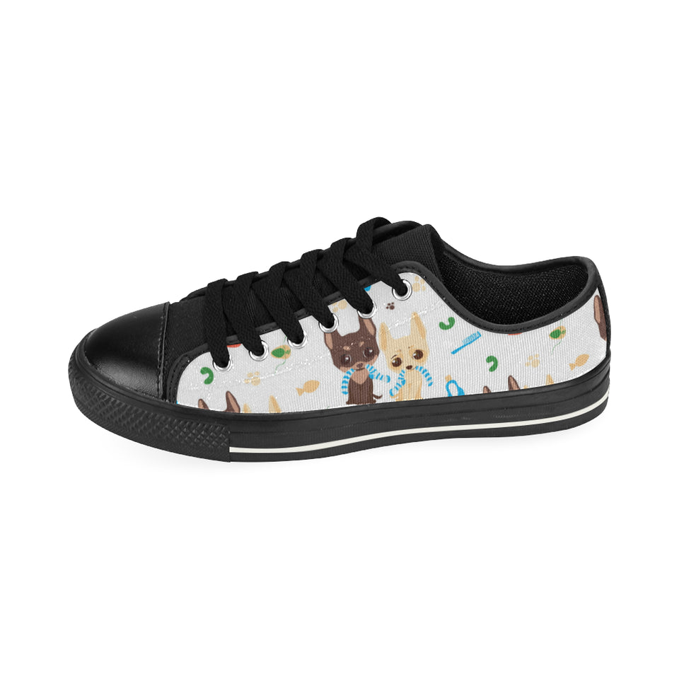 Cute Chihuahua dog pattern Men's Low Top Canvas Shoes Black