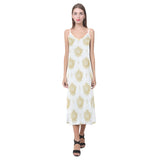 Gold Ornamental lotue waterlily symbol pattern V-Neck Open Fork Long Dress