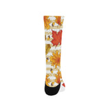 Maple leaf oak leaf acorns beige striped backgroun Crew Socks