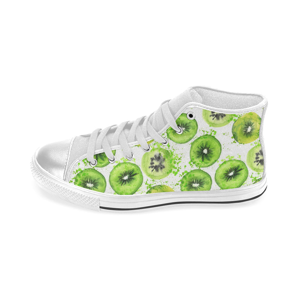 Watercolor kiwi pattern Women's High Top Canvas Shoes White
