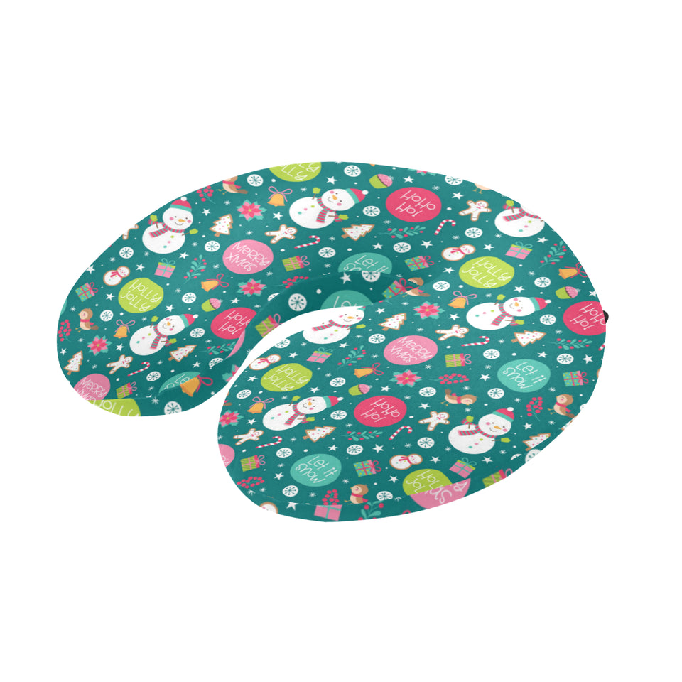 Snowman bird decorative elements christmas pattern U-Shaped Travel Neck Pillow