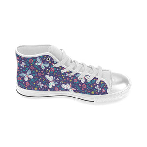 Colorful butterfly flower pattern.eps Women's High Top Canvas Shoes White