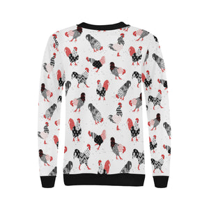 Cool rooster chicken cock floral ornament backgrou Women's Crew Neck Sweatshirt