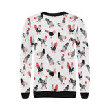 Cool rooster chicken cock floral ornament backgrou Women's Crew Neck Sweatshirt