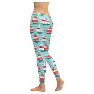 Red White sailboat wave background Women's Legging Fulfilled In US
