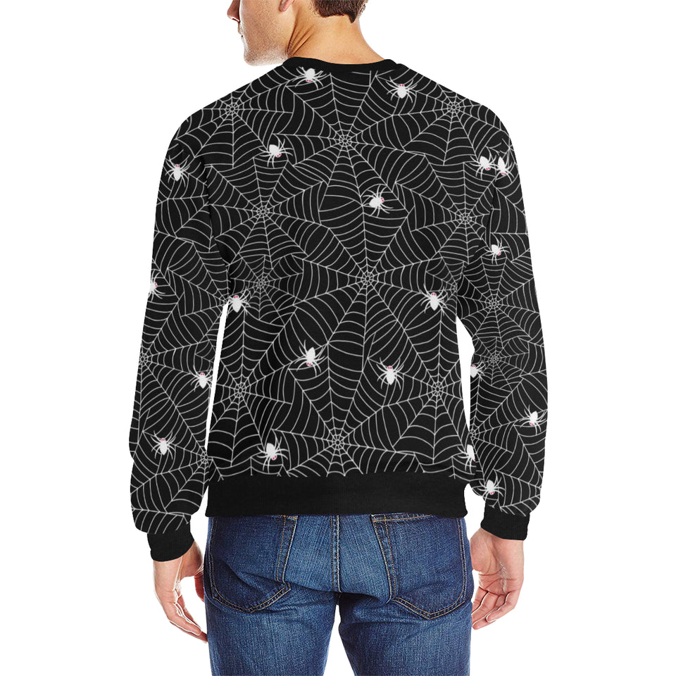 Spider web design pattern Black background white c Men's Crew Neck Sweatshirt