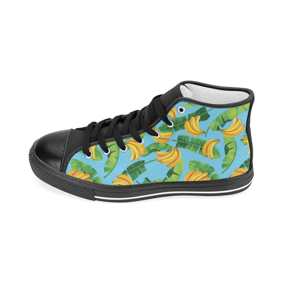 banana leaves banana design pattern Women's High Top Canvas Canvas Shoes Black