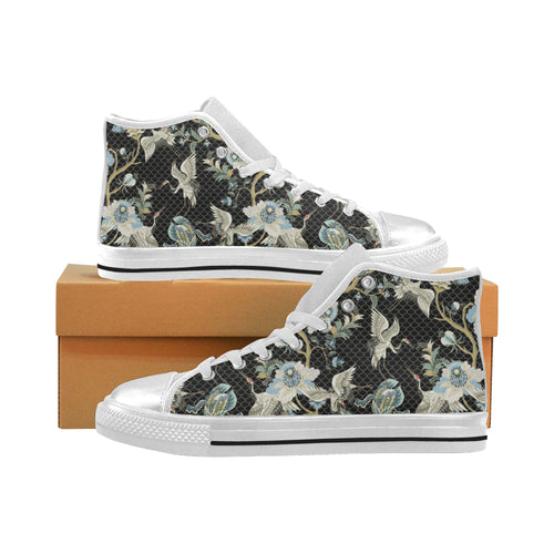 Japanese crane ornament elements Women's High Top Canvas Shoes White