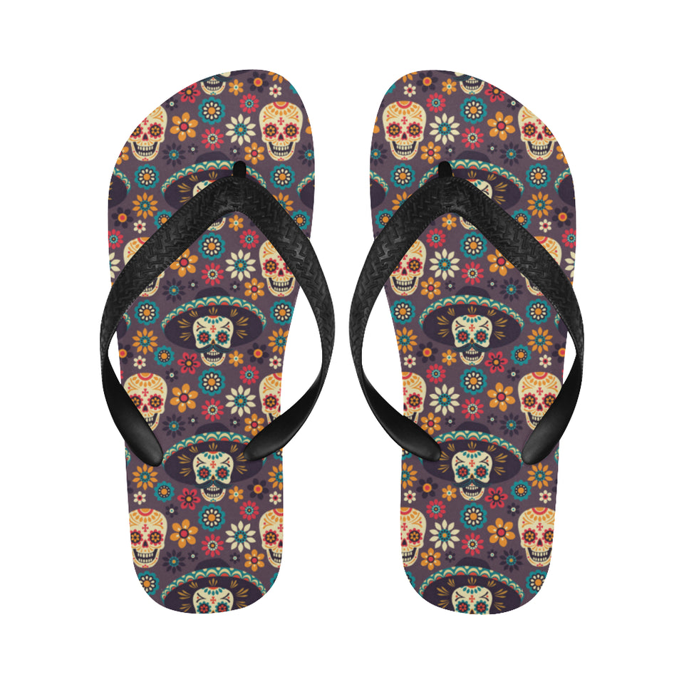 Sugar skulls flower maxican pattern Unisex Flip Flops