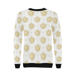 Gold Ornamental lotue waterlily symbol pattern Women's Crew Neck Sweatshirt