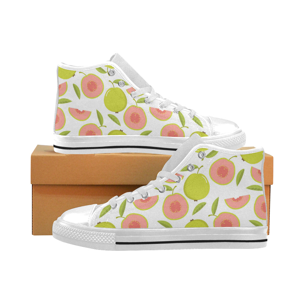 Guava pattern Men's High Top Canvas Shoes White