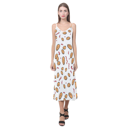 peanuts pattern background V-Neck Open Fork Long Dress