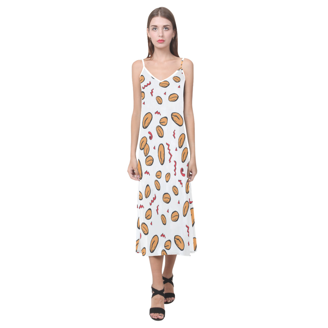 peanuts pattern background V-Neck Open Fork Long Dress