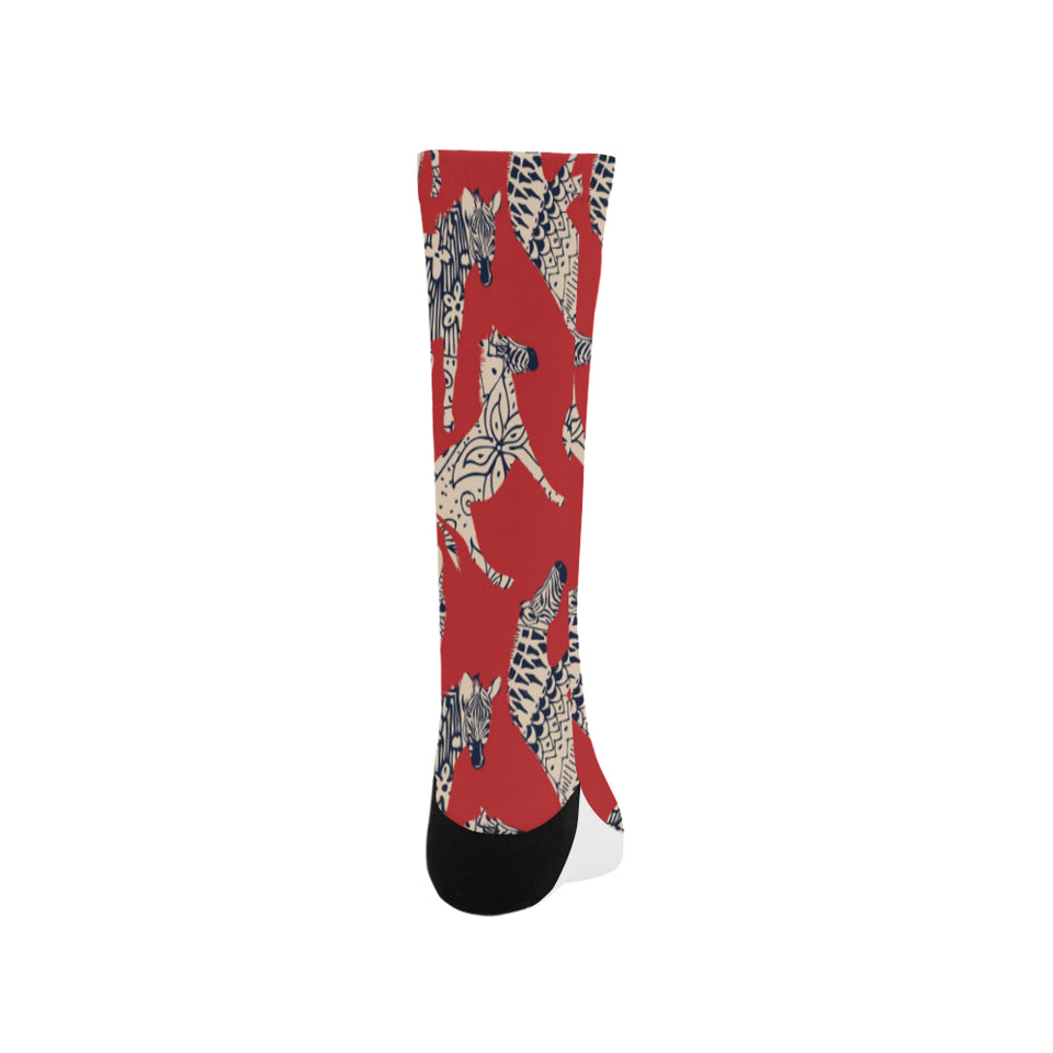 Zebra abstract red background Crew Socks