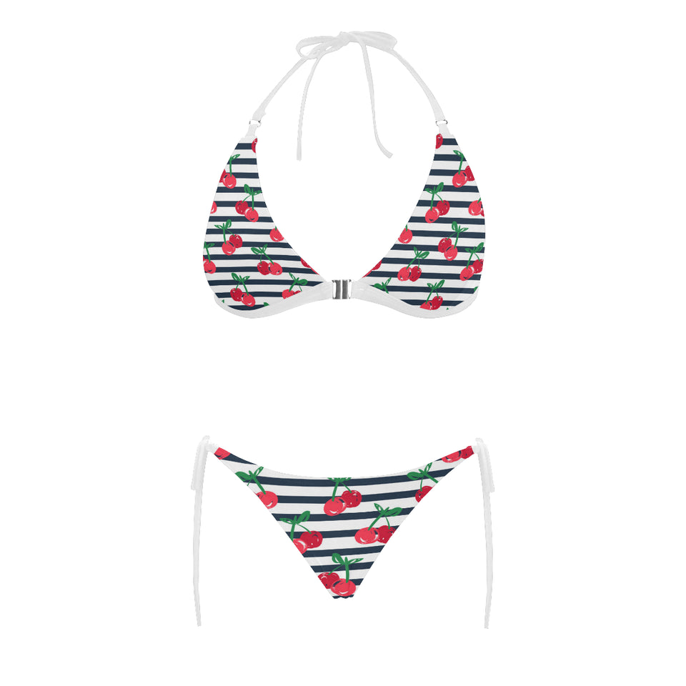 Hand drawn cherry pattern striped background Sexy Bikinis Two-Piece Swimsuits