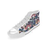 Blue red dragon cloud pattern Men's High Top Canvas Shoes White