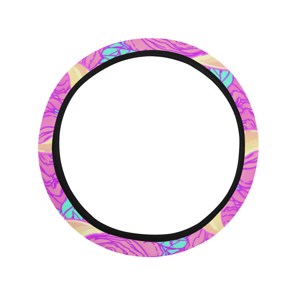 Moon pink rose background Car Steering Wheel Cover