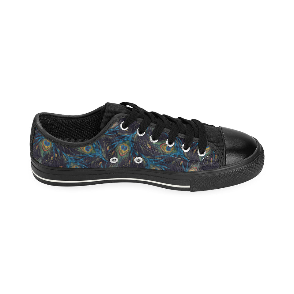 Beautiful peacock feather pattern Men's Low Top Canvas Shoes Black