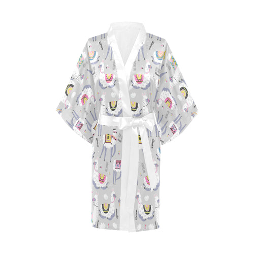 Cute Llama Alpaca pattern Women's Short Kimono Robe