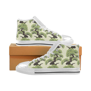 Bonsai pattern Women's High Top Canvas Shoes White