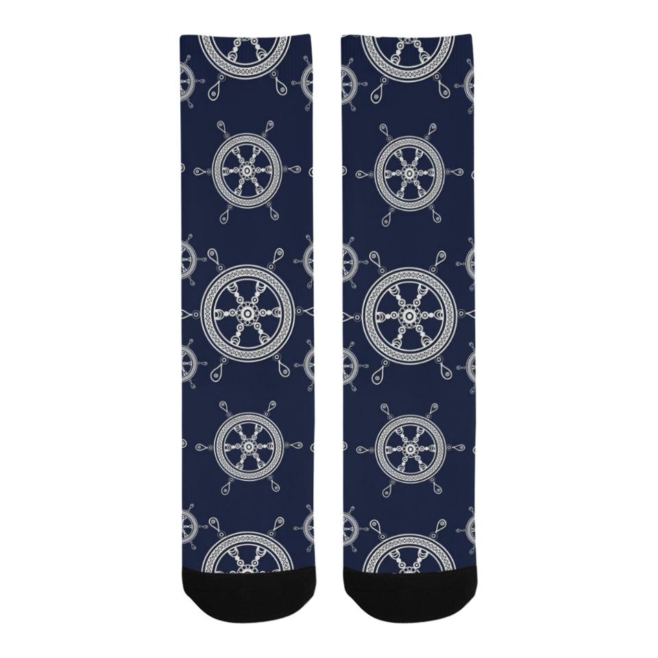 nautical steering wheel design pattern Crew Socks