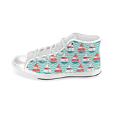 Red White sailboat wave background Men's High Top Canvas Shoes White